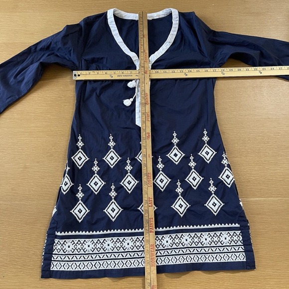 Women's Athleta Size S Navy White Embroidered Coverup Dress Long Sleeve - Picture 6 of 9